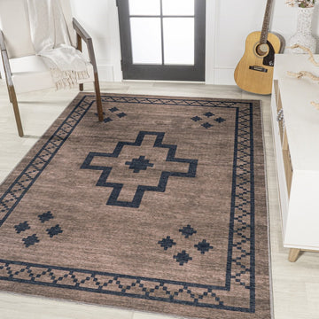 Korsa Geometric Medallion Machine-washable Area Rug